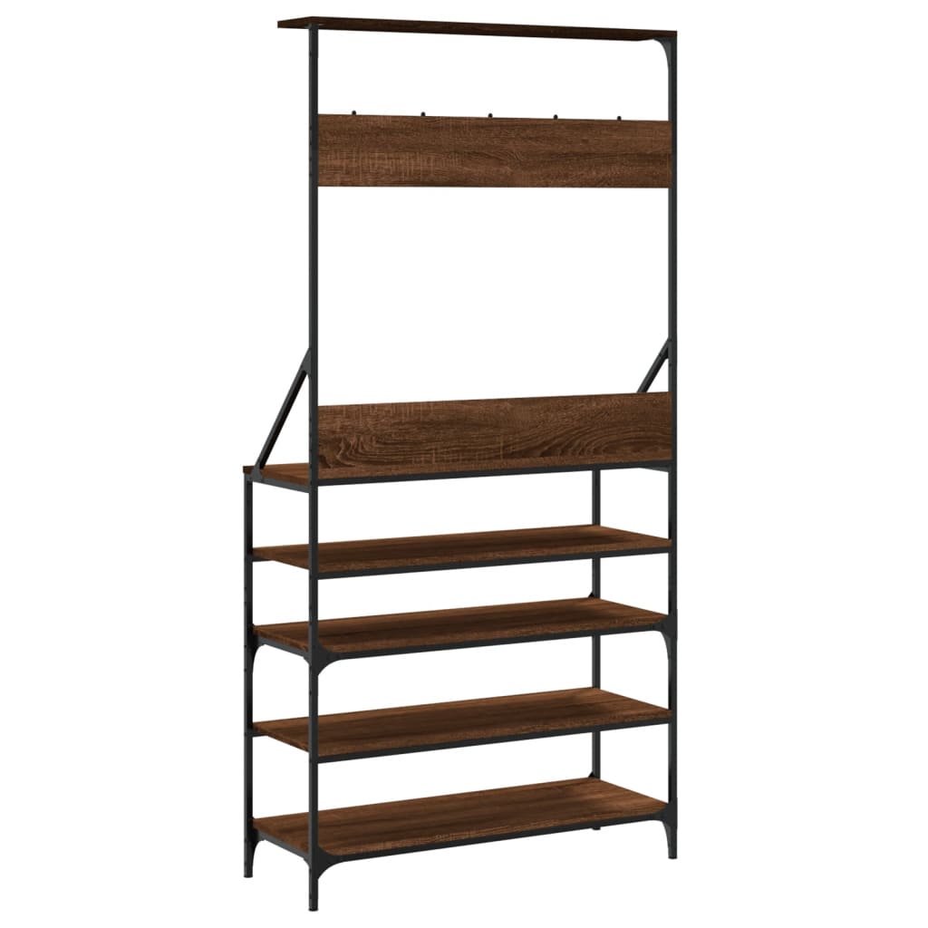 vidaXL Clothes Rack with Shoe Storage Brown Oak 90x34x184 cm 6