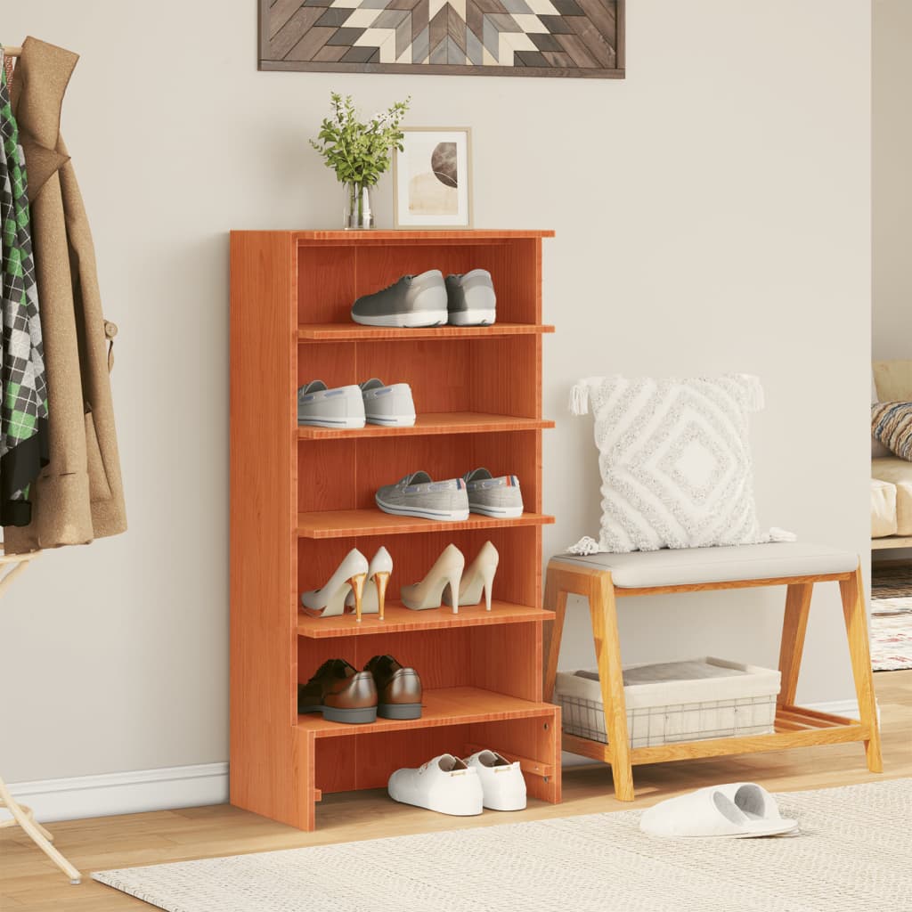 vidaXL Shoe Cabinet Wax Brown 52x30x104 cm Solid Wood Pine 1