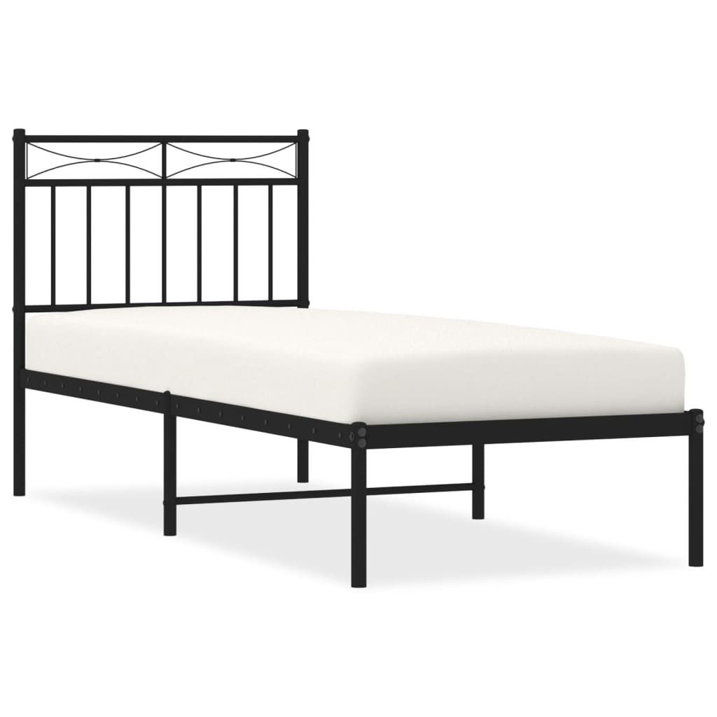 vidaXL Metal Bed Frame without Mattress with Headboard Black 80x200cm 2