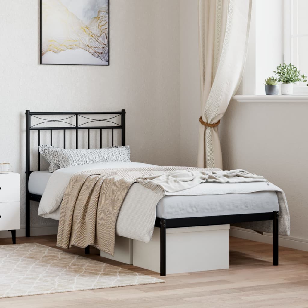 vidaXL Metal Bed Frame without Mattress with Headboard Black 80x200cm 1
