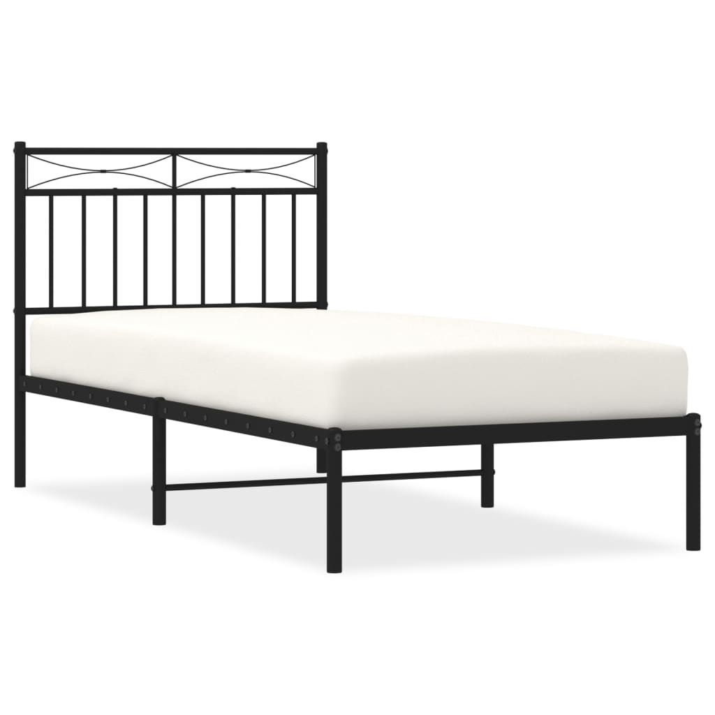 vidaXL Metal Bed Frame without Mattress with Headboard Black 90x190cm 2