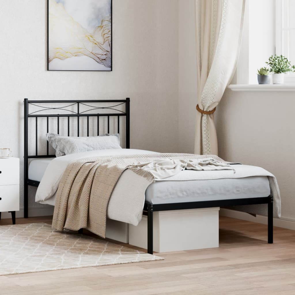 vidaXL Metal Bed Frame without Mattress with Headboard Black 90x190cm 1