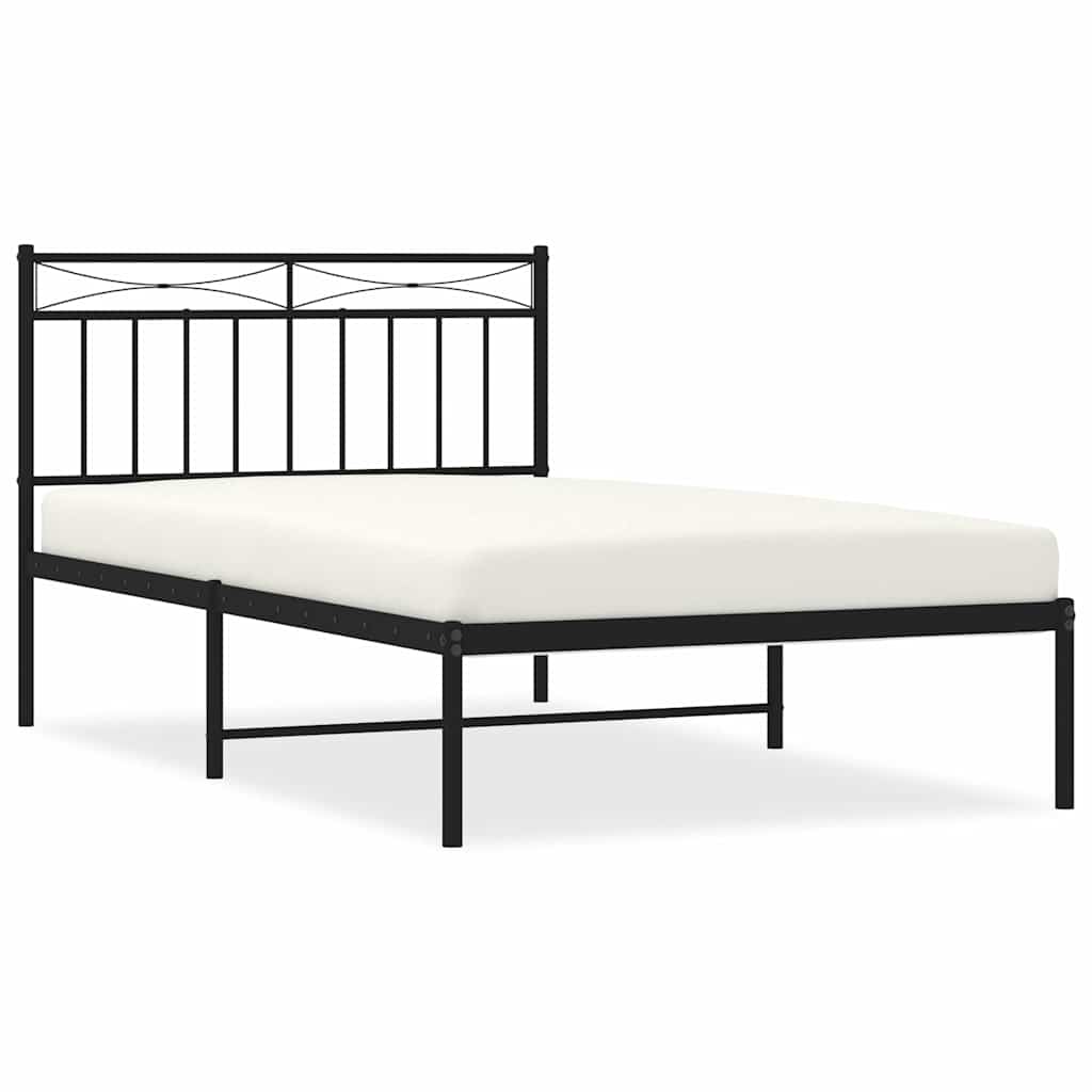 vidaXL Metal Bed Frame without Mattress with Headboard Black 100x200cm 2