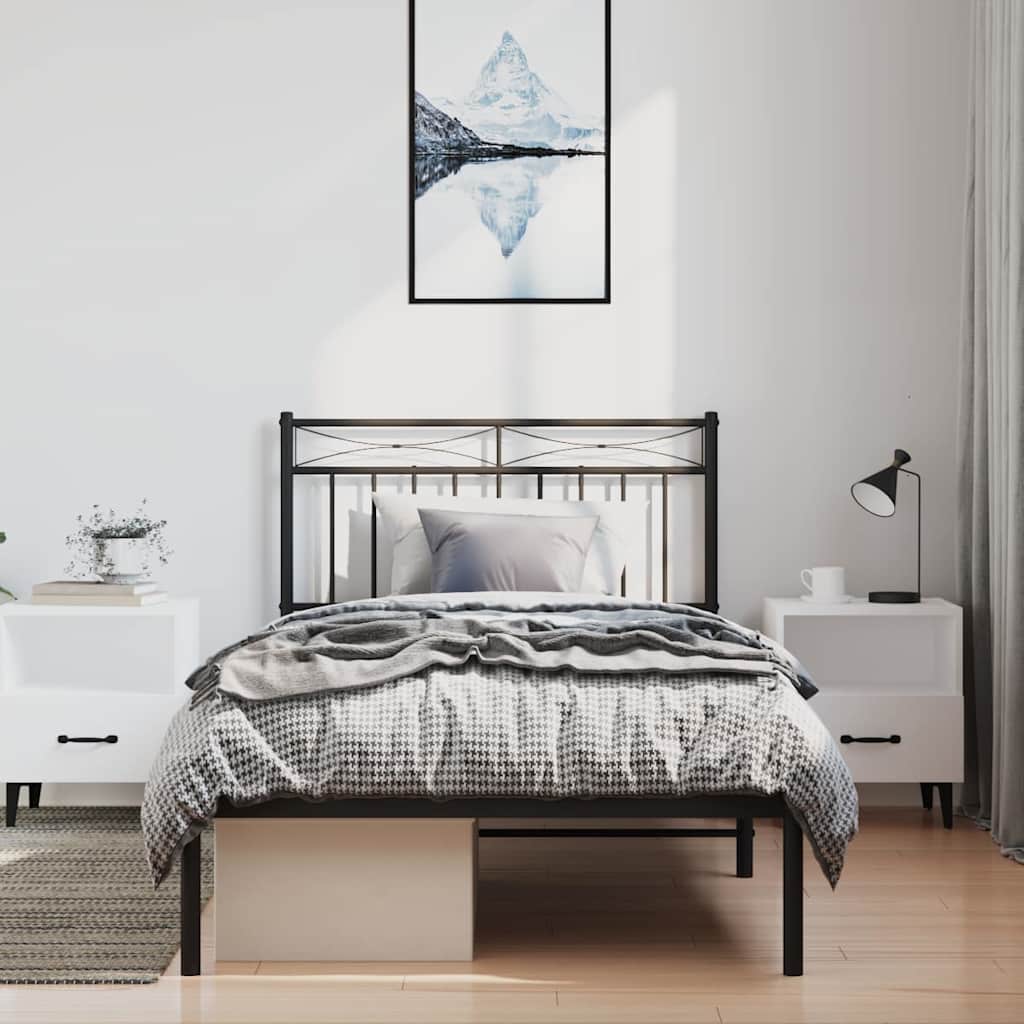 vidaXL Metal Bed Frame without Mattress with Headboard Black 100x200cm 3