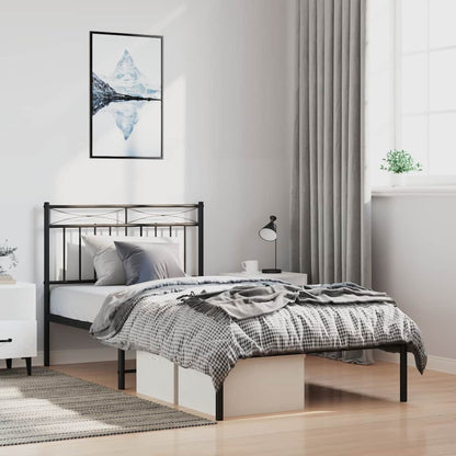 vidaXL Metal Bed Frame without Mattress with Headboard Black 100x200cm 1
