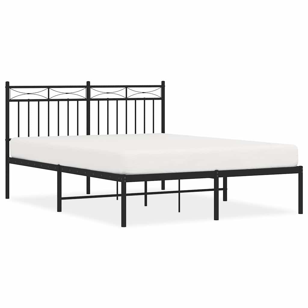 vidaXL Metal Bed Frame without Mattress with Headboard Black 135x190cm 2