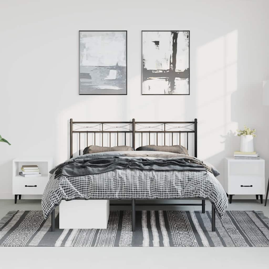 vidaXL Metal Bed Frame without Mattress with Headboard Black 135x190cm 3