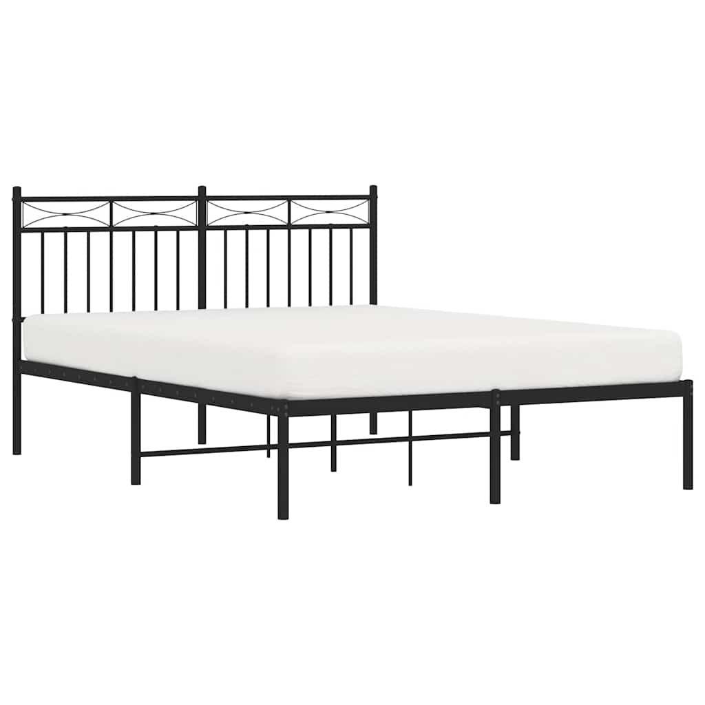 vidaXL Metal Bed Frame without Mattress with Headboard Black 135x190cm 4