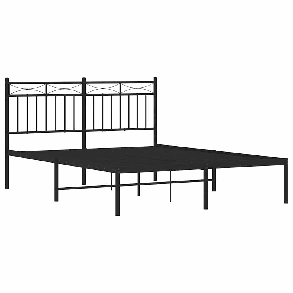 vidaXL Metal Bed Frame without Mattress with Headboard Black 135x190cm 5