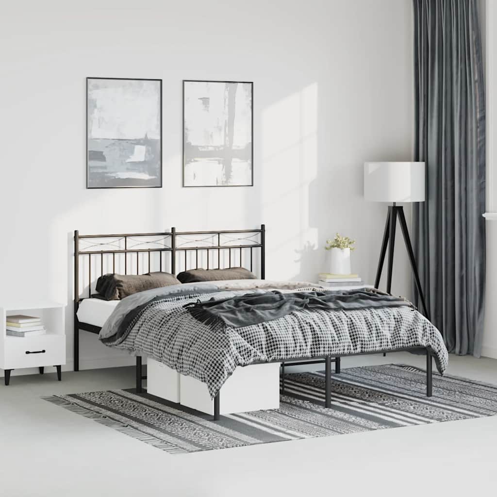 vidaXL Metal Bed Frame without Mattress with Headboard Black 135x190cm 1