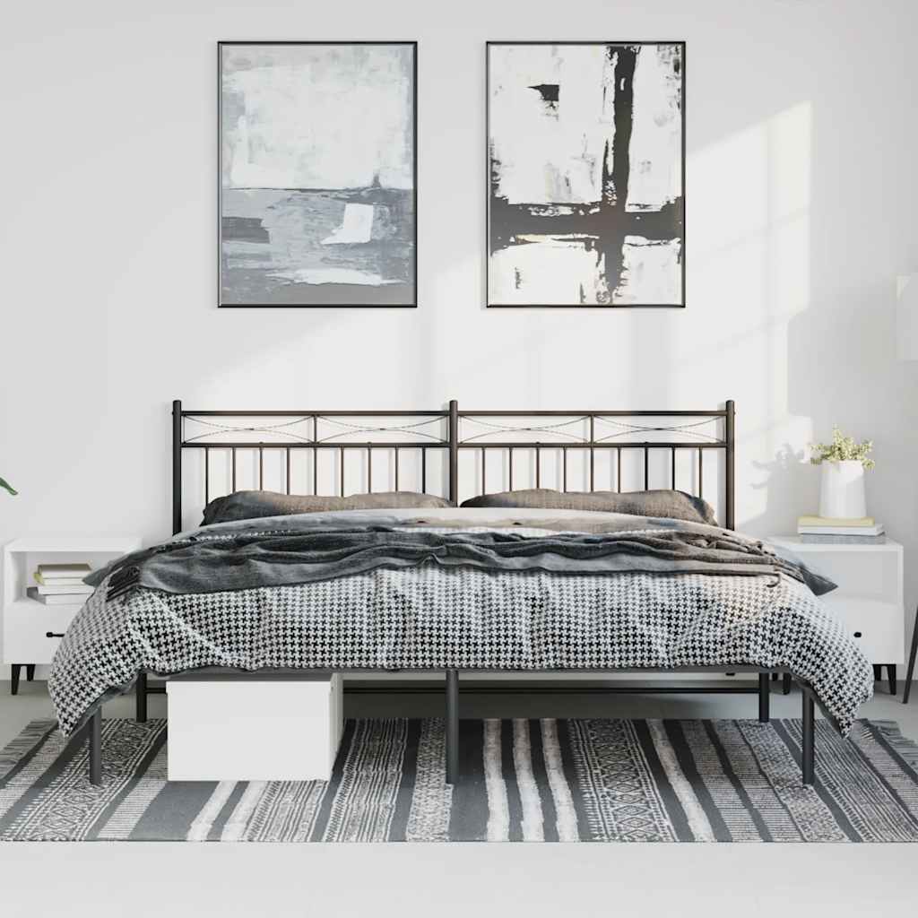 vidaXL Metal Bed Frame without Mattress with Headboard Black 183x213cm 3
