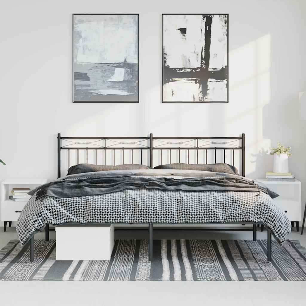vidaXL Metal Bed Frame without Mattress with Headboard Black 193x203cm 3