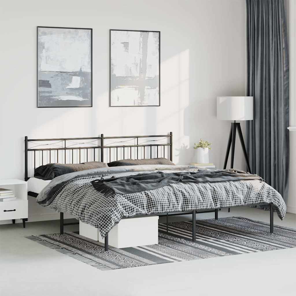 vidaXL Metal Bed Frame without Mattress with Headboard Black 193x203cm 1