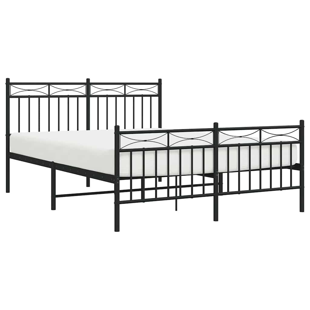 vidaXL Metal Bed Frame without Mattress with Footboard Black 135x190cm 4