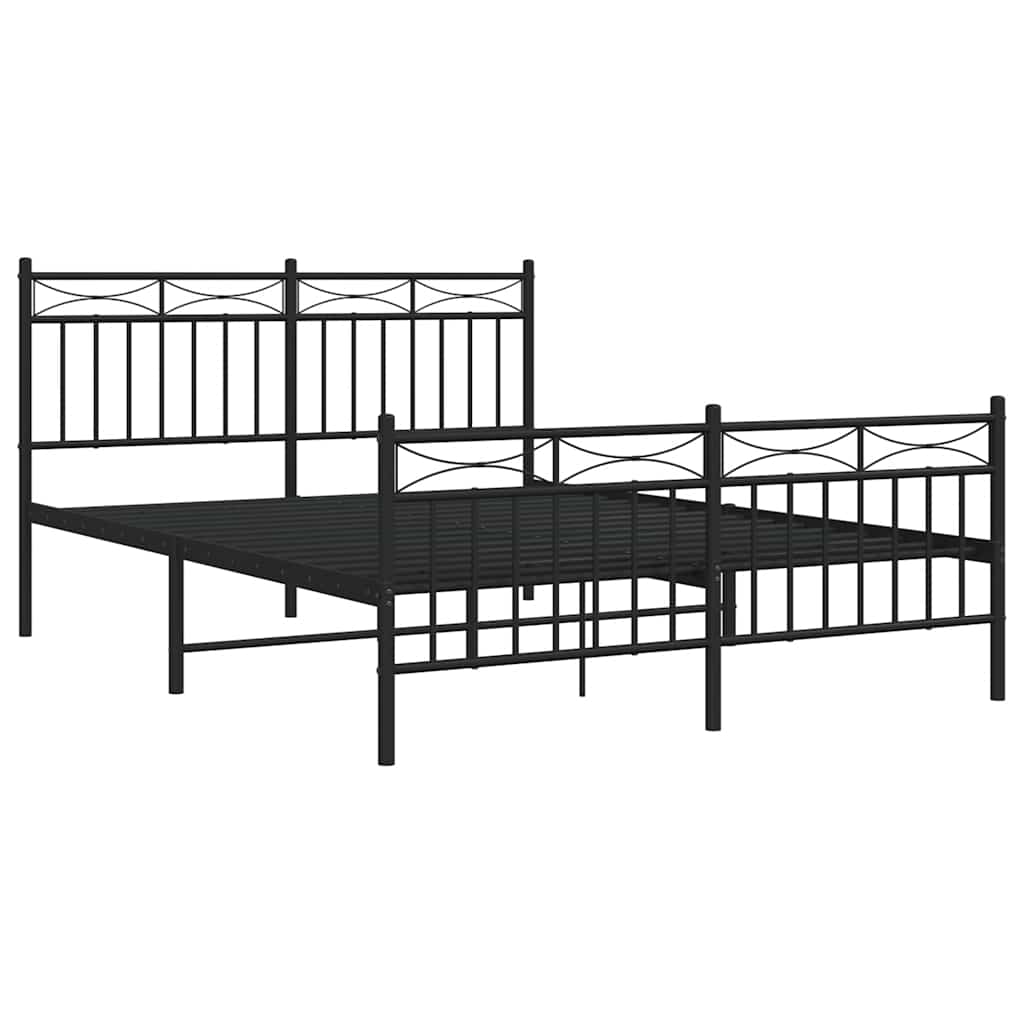 vidaXL Metal Bed Frame without Mattress with Footboard Black 135x190cm 5