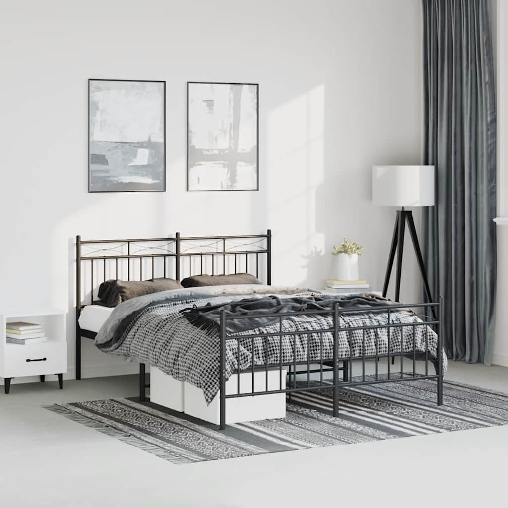vidaXL Metal Bed Frame without Mattress with Footboard Black 135x190cm 1