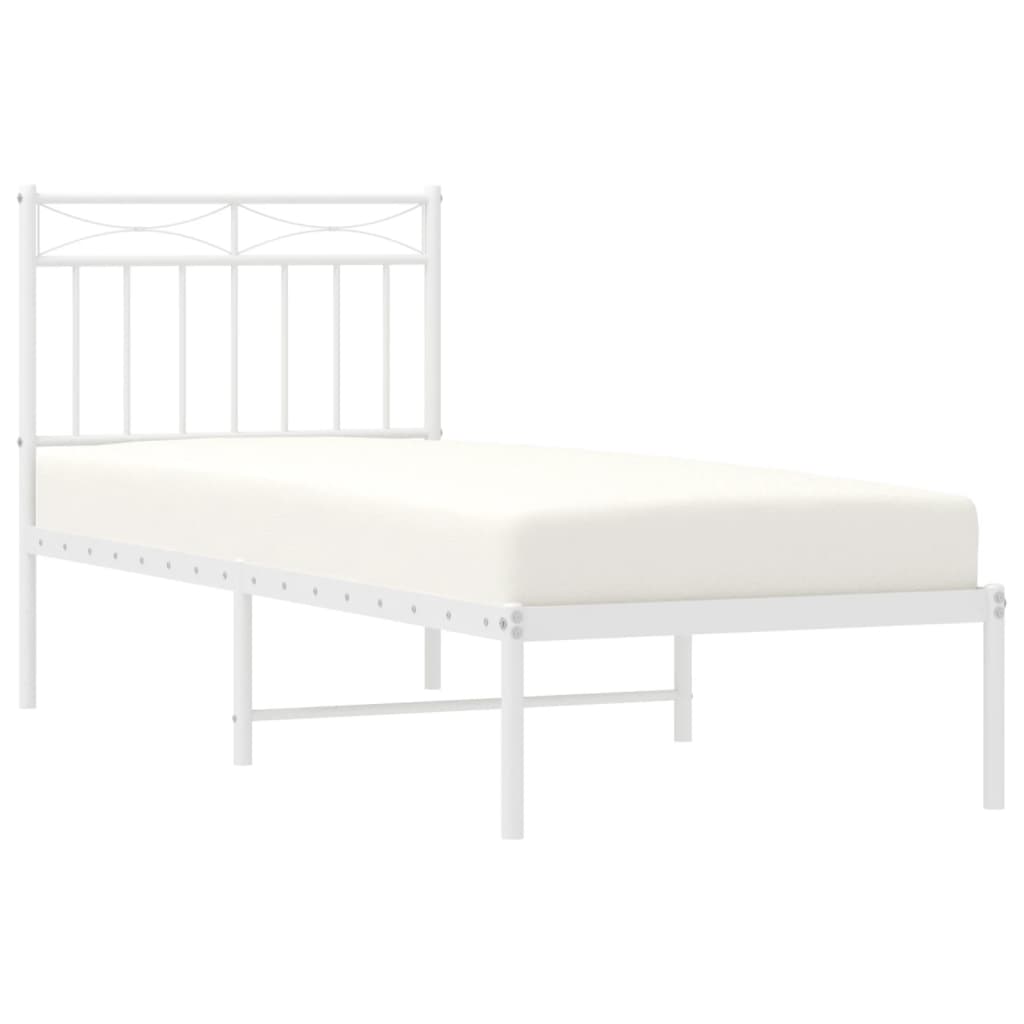 vidaXL Metal Bed Frame without Mattress with Headboard White 75x190cm 3