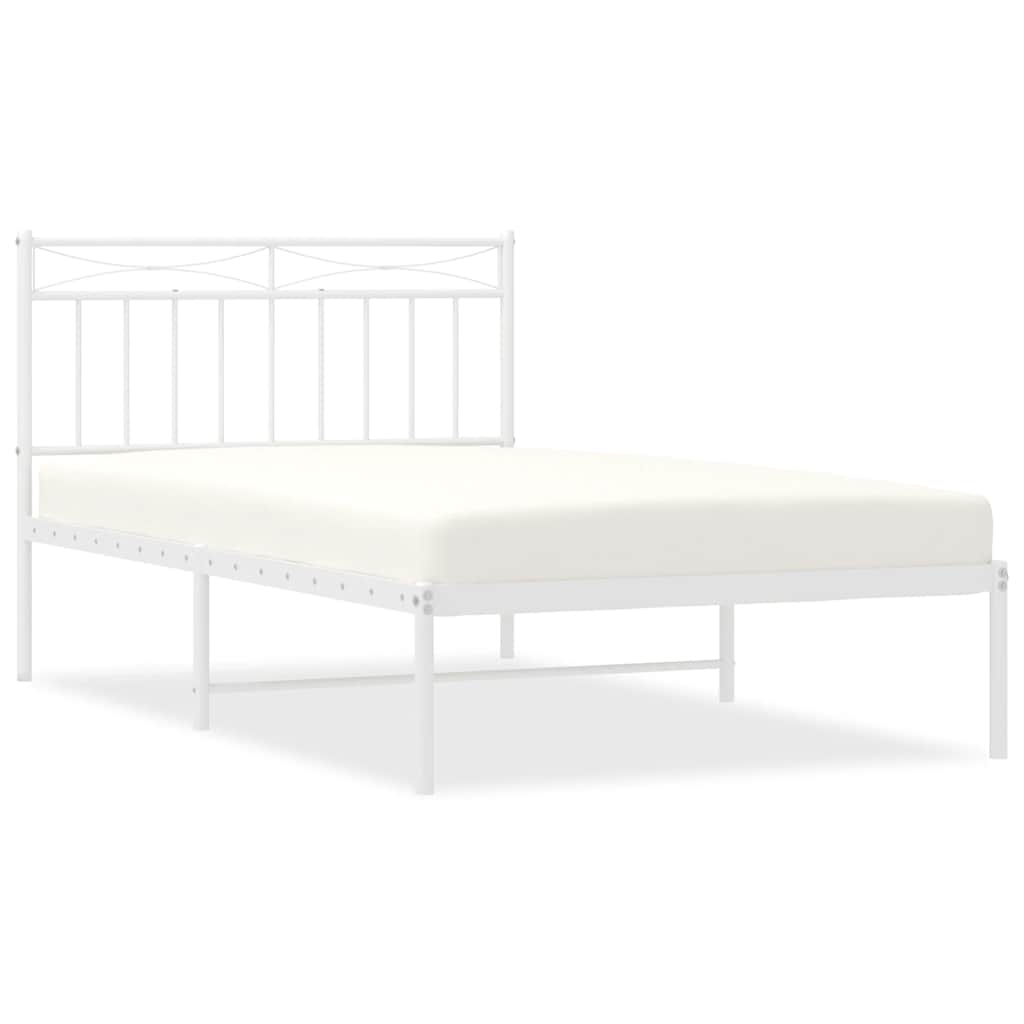 vidaXL Metal Bed Frame without Mattress with Headboard White 100x200cm 2