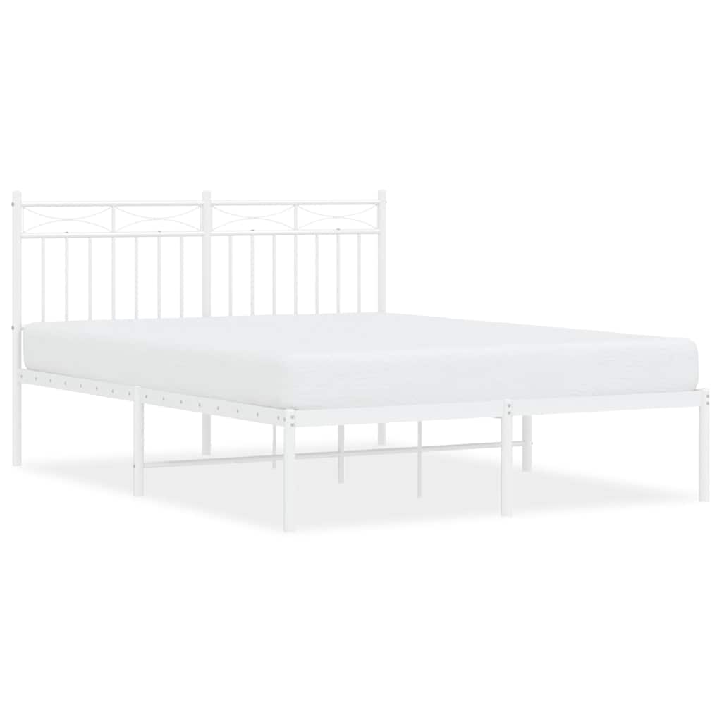 vidaXL Metal Bed Frame without Mattress with Headboard White 135x190cm 2