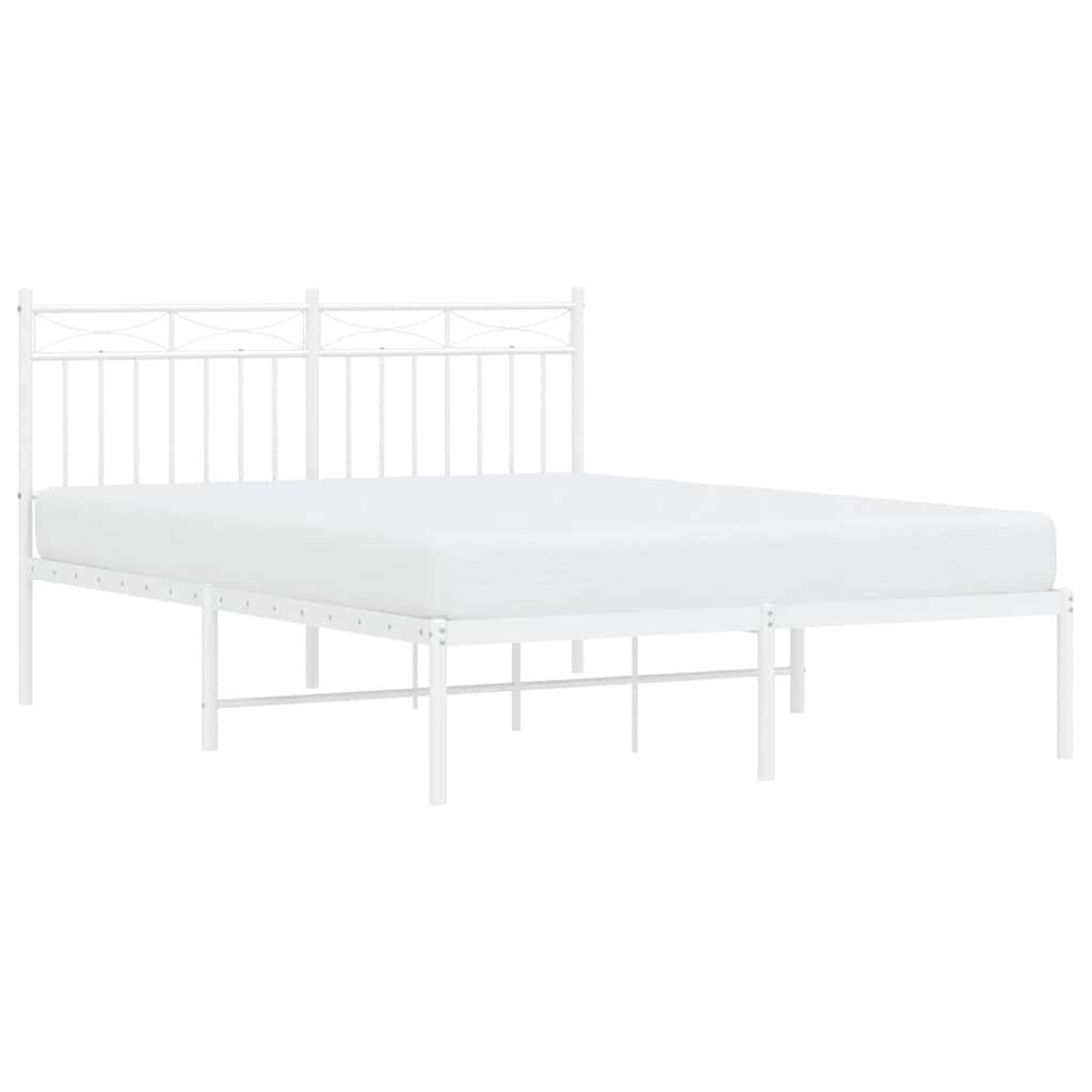 vidaXL Metal Bed Frame without Mattress with Headboard White 135x190cm 4