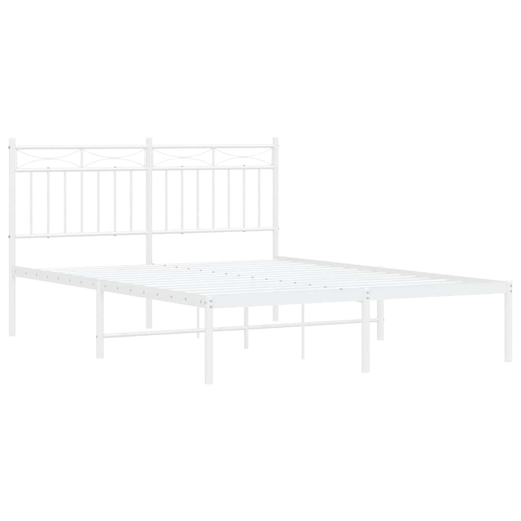 vidaXL Metal Bed Frame without Mattress with Headboard White 135x190cm 5