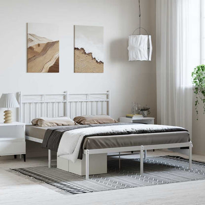 vidaXL Metal Bed Frame without Mattress with Headboard White 135x190cm 1