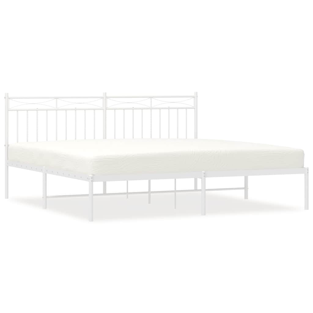 vidaXL Metal Bed Frame without Mattress with Headboard White 183x213cm 2