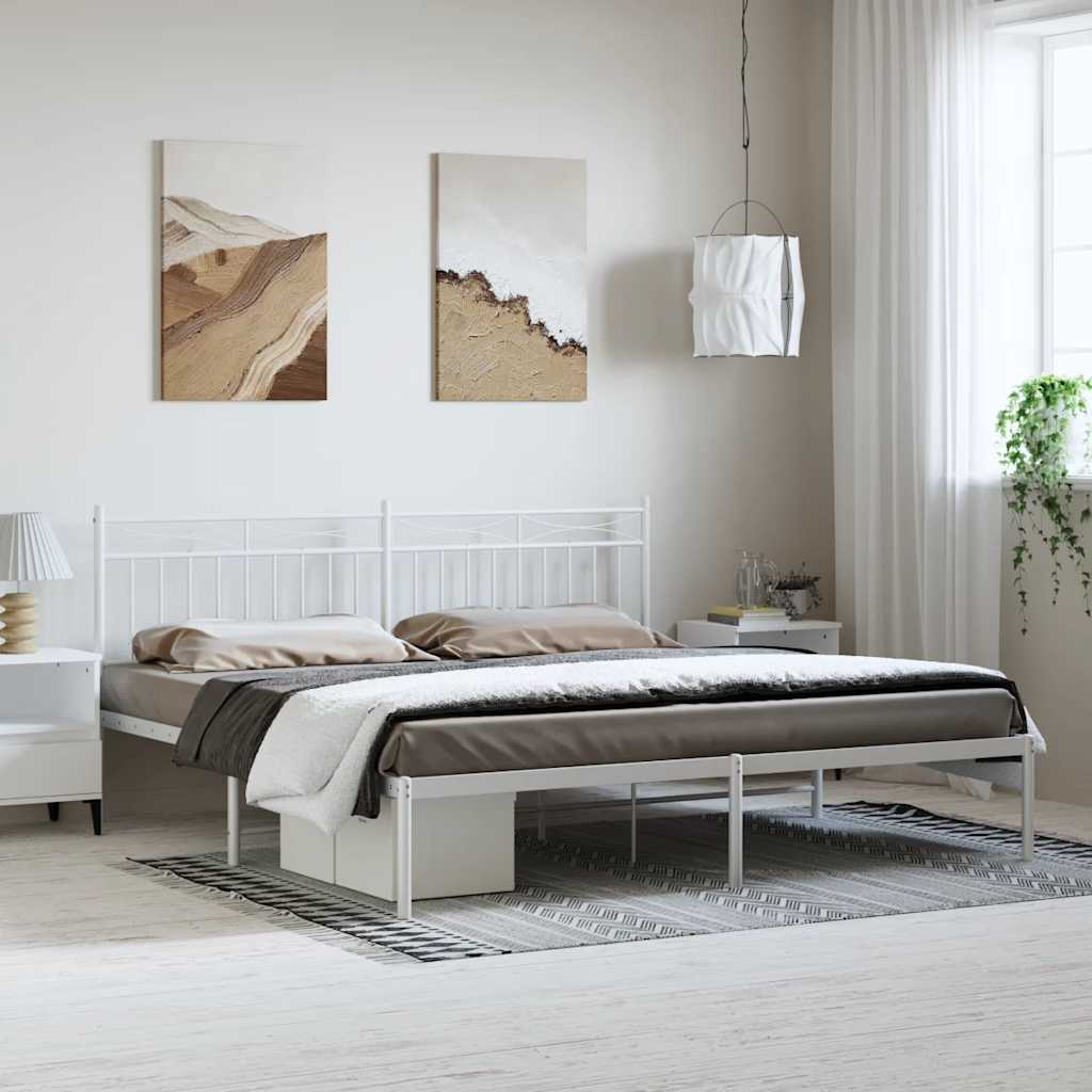 vidaXL Metal Bed Frame without Mattress with Headboard White 183x213cm 1