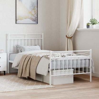 vidaXL Metal Bed Frame without Mattress with Footboard With headboard & footboard White