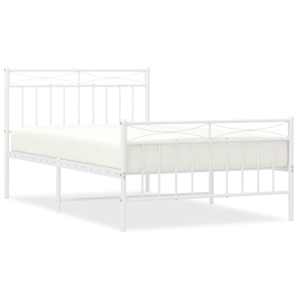 vidaXL Metal Bed Frame without Mattress with Footboard White 100x200cm 2