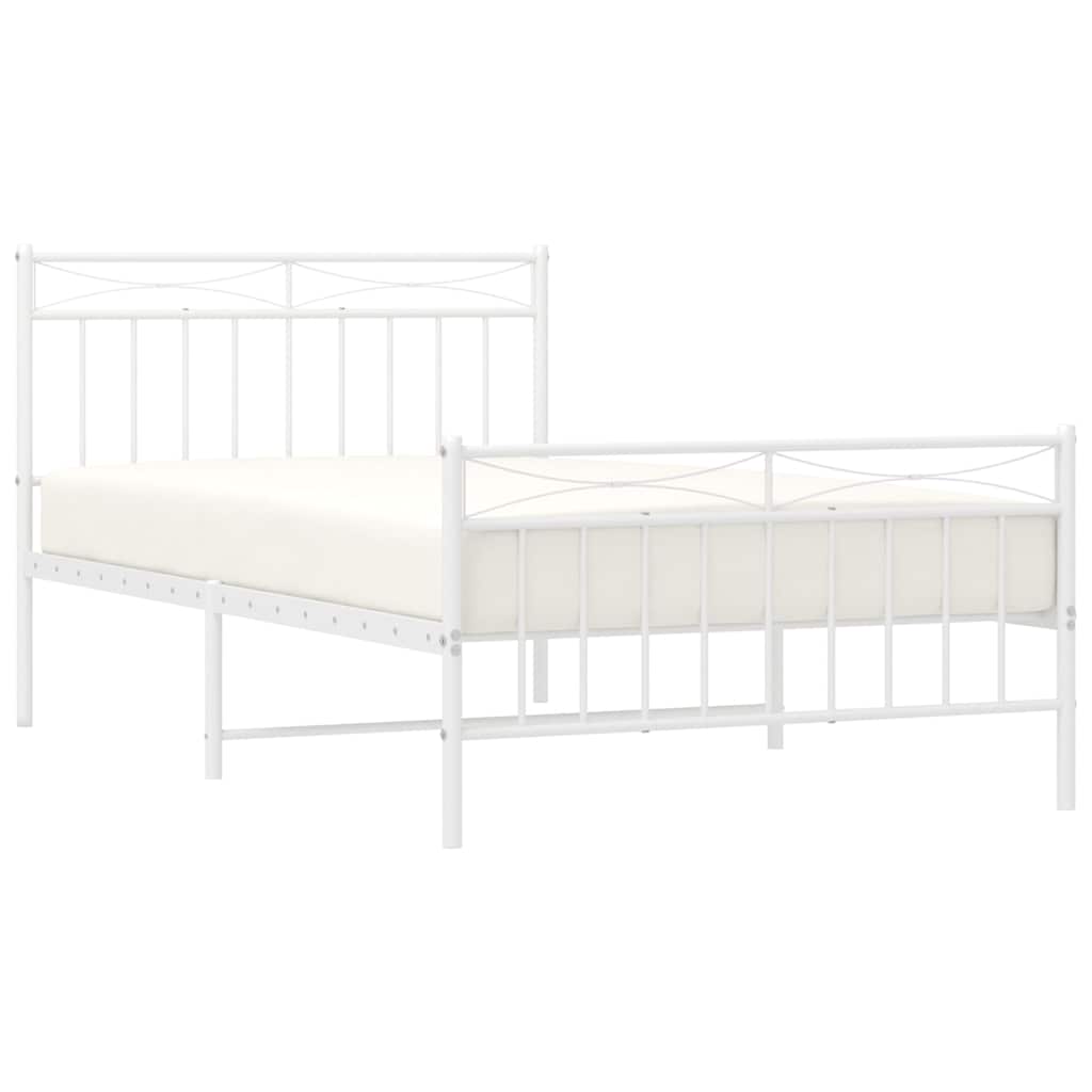 vidaXL Metal Bed Frame without Mattress with Footboard White 100x200cm 4