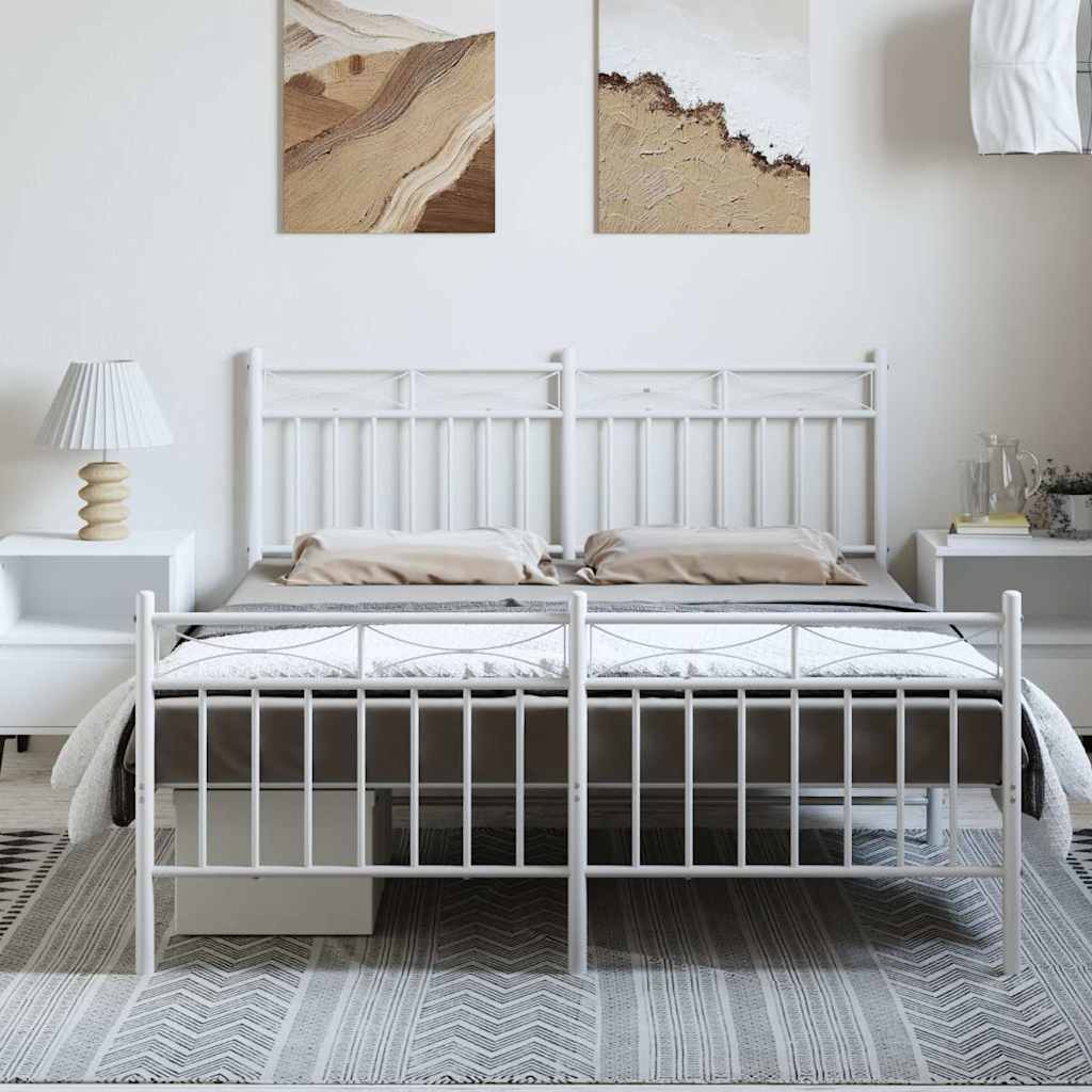 vidaXL Metal Bed Frame without Mattress with Footboard White 135x190cm 3