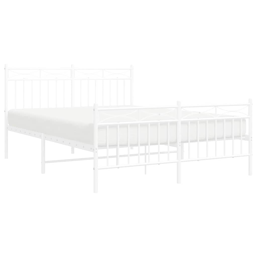 vidaXL Metal Bed Frame without Mattress with Footboard White 135x190cm 4