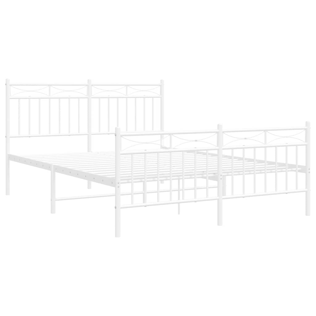 vidaXL Metal Bed Frame without Mattress with Footboard White 135x190cm 5