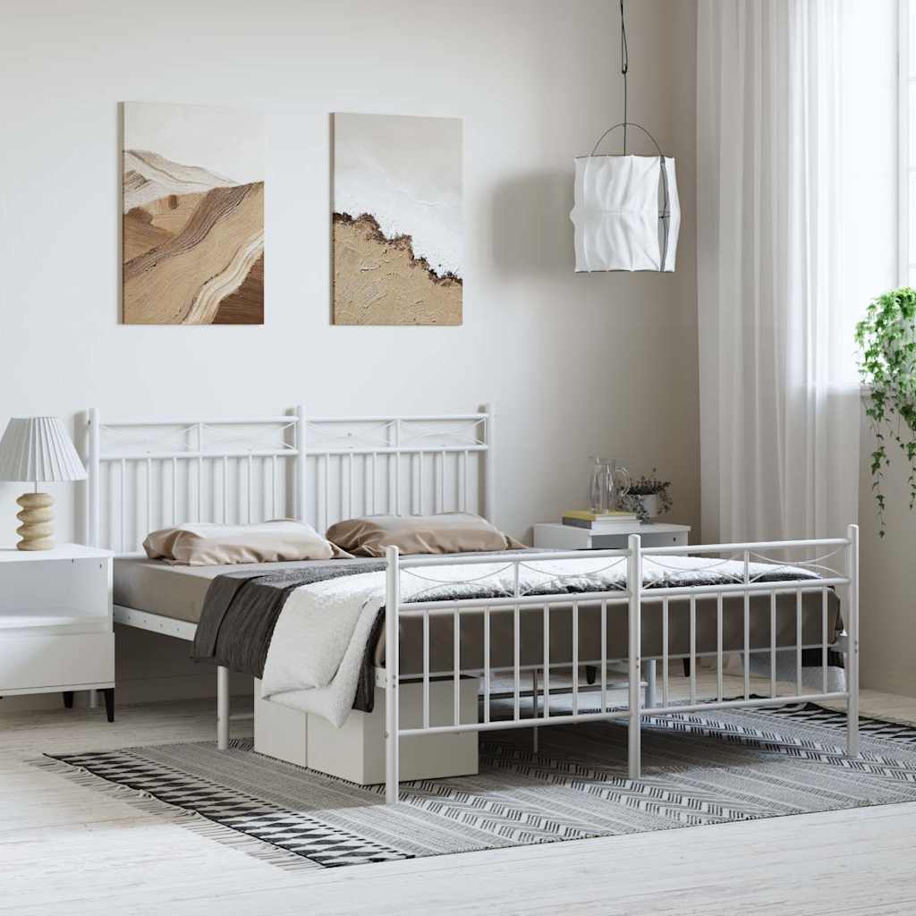 vidaXL Metal Bed Frame without Mattress with Footboard White 135x190cm 1