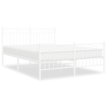 vidaXL Metal Bed Frame without Mattress with Footboard White 140x190cm 2