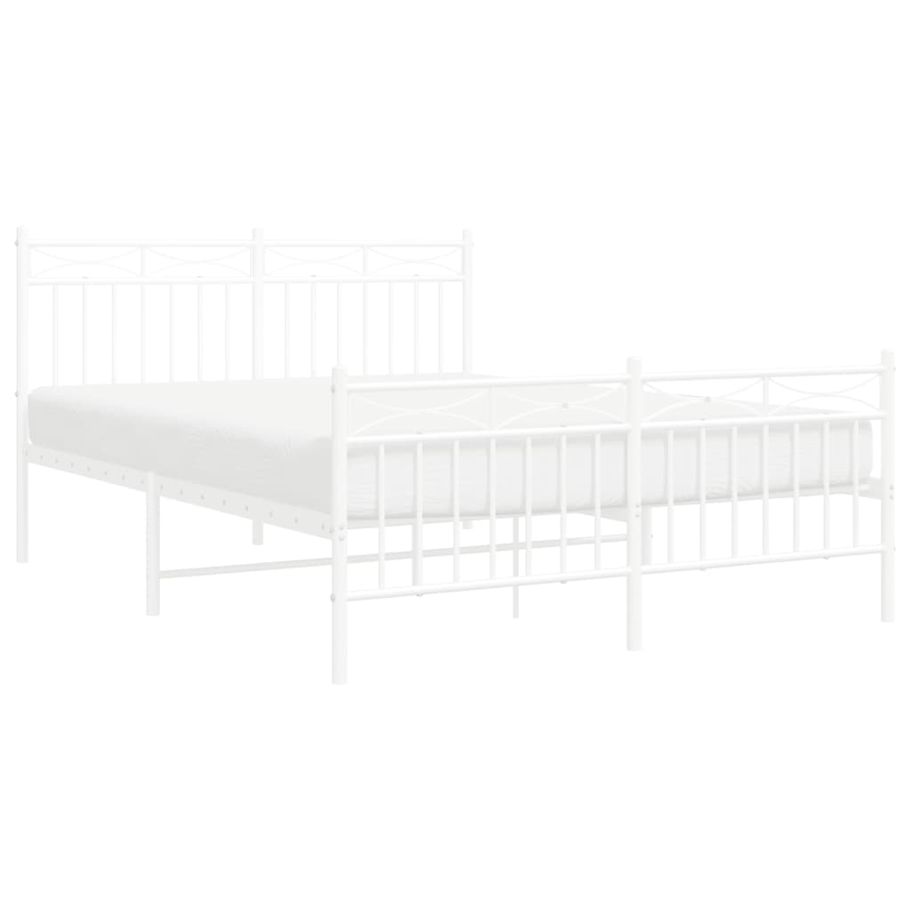 vidaXL Metal Bed Frame without Mattress with Footboard White 140x190cm 3