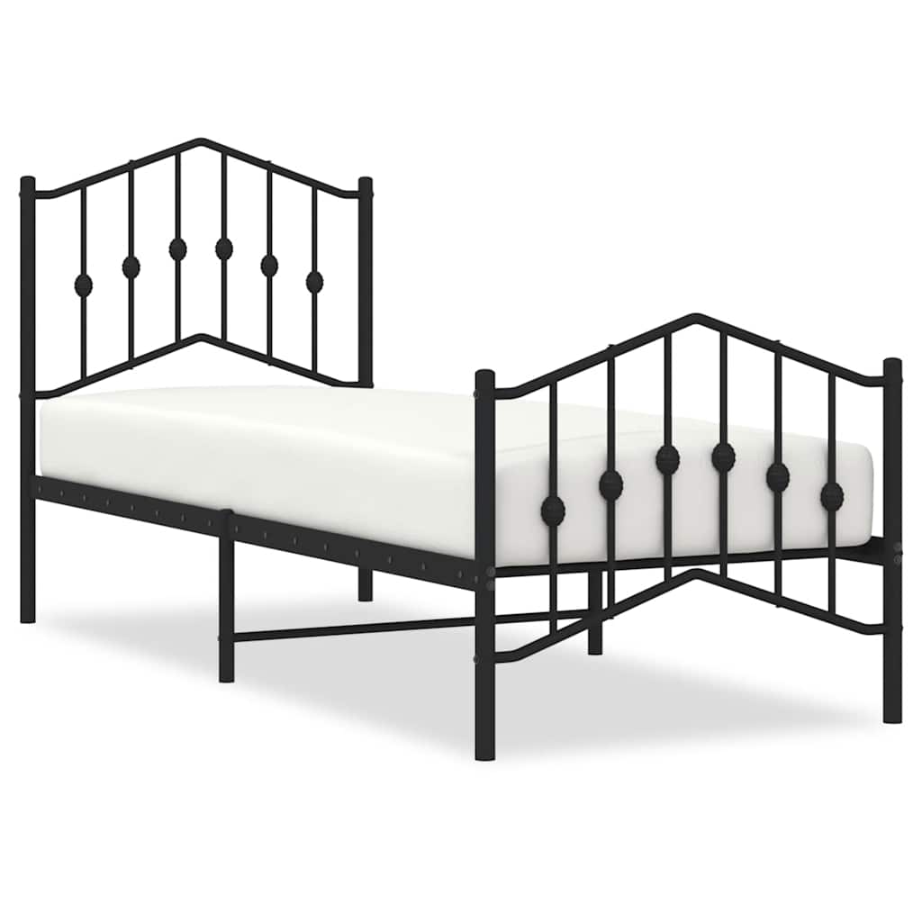 vidaXL Metal Bed Frame without Mattress with Footboard Black 75x190cm 2