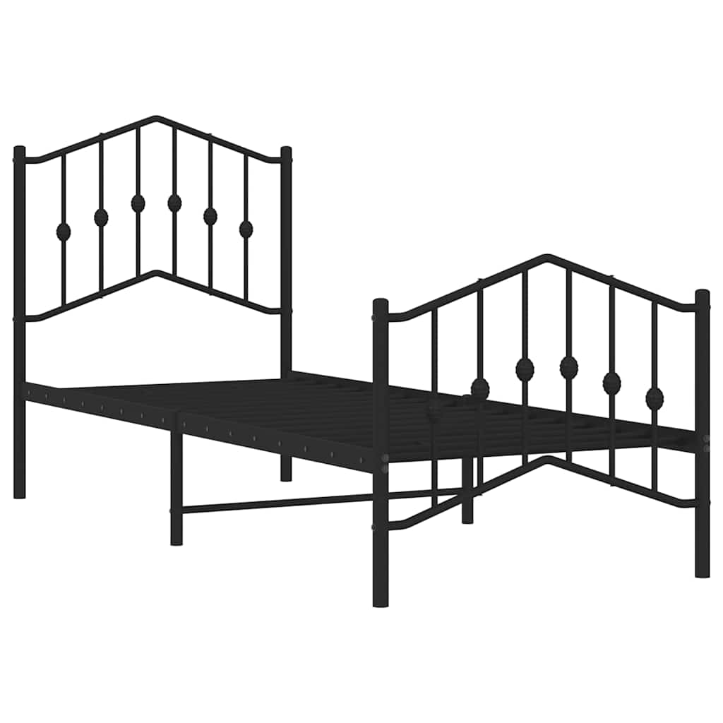 vidaXL Metal Bed Frame without Mattress with Footboard Black 75x190cm 4