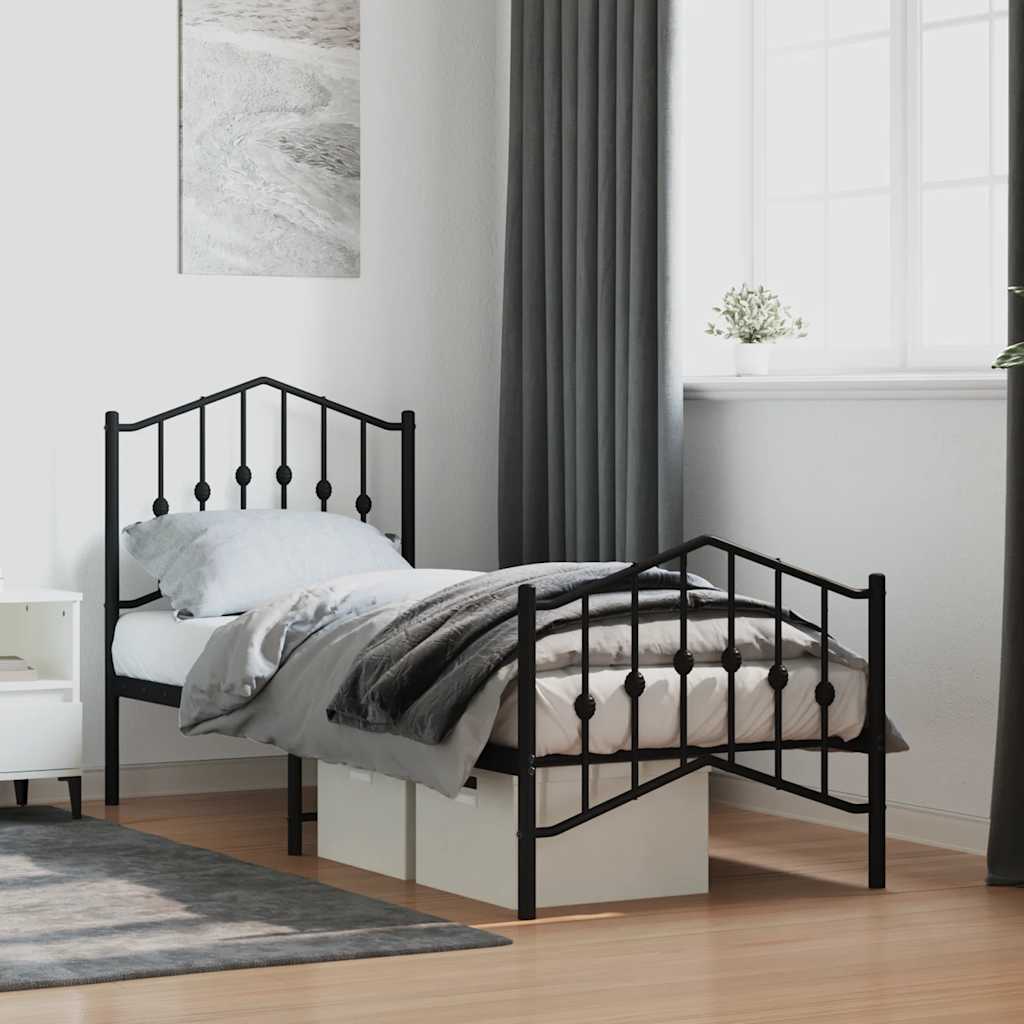 vidaXL Metal Bed Frame without Mattress with Footboard Black 75x190cm 1
