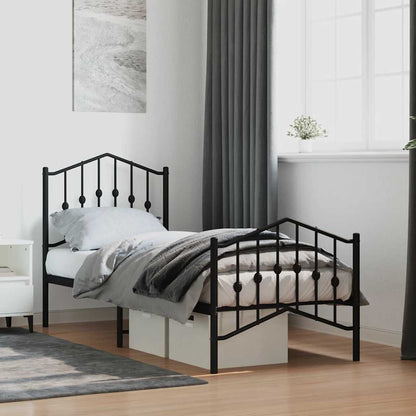 vidaXL Metal Bed Frame without Mattress with Footboard Black 75x190cm 1