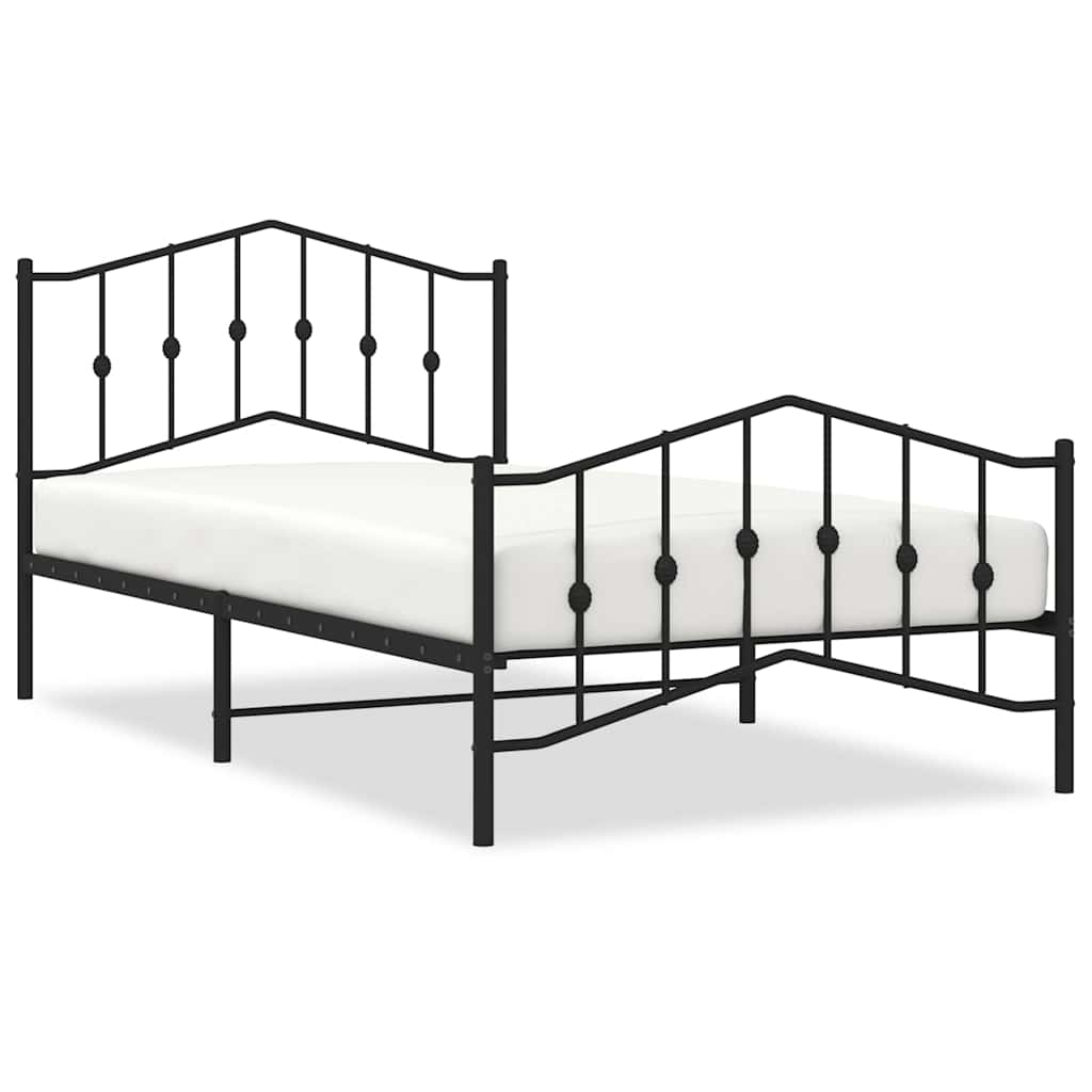 vidaXL Metal Bed Frame without Mattress with Footboard Black 107x203cm 2