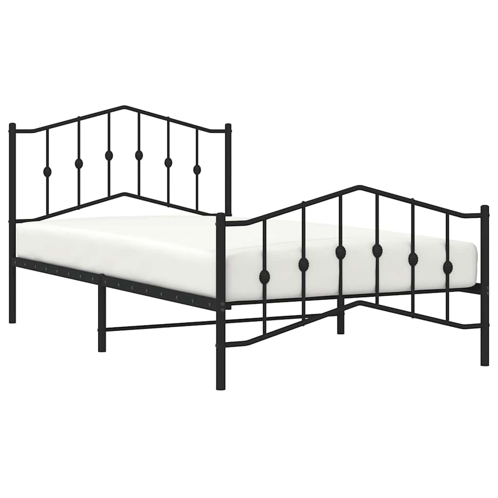 vidaXL Metal Bed Frame without Mattress with Footboard Black 107x203cm 3