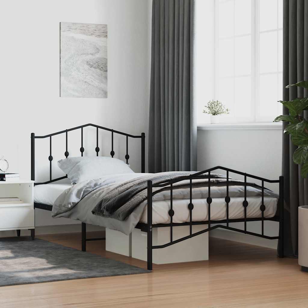 vidaXL Metal Bed Frame without Mattress with Footboard Black 107x203cm 1