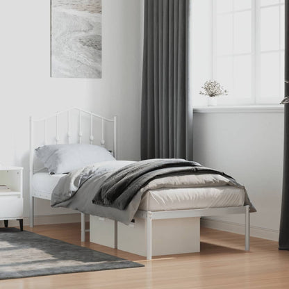 vidaXL Metal Bed Frame without Mattress with Headboard White 75x190cm 1