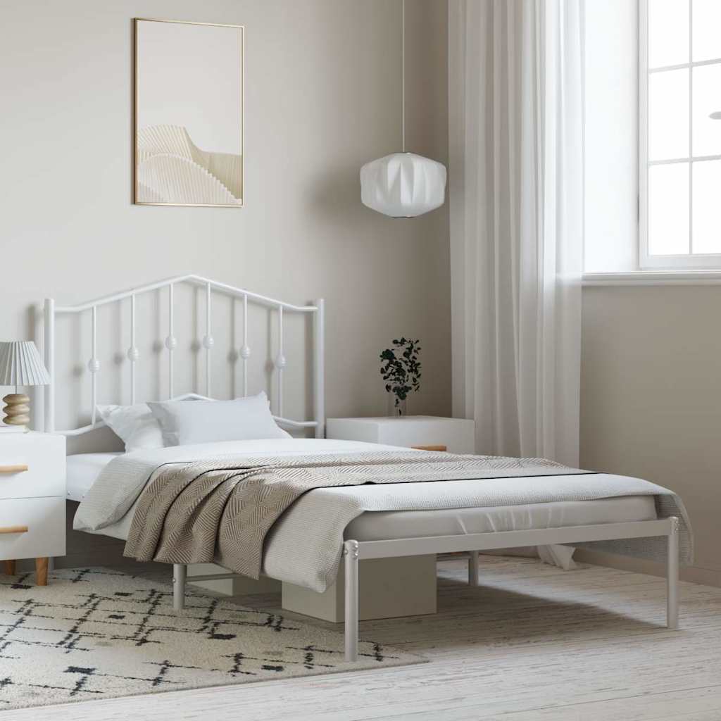 vidaXL Metal Bed Frame without Mattress with Headboard White 100x200cm 1