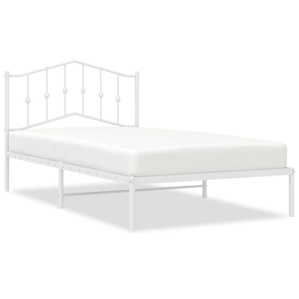 vidaXL Metal Bed Frame without Mattress with Headboard White 107x203cm 2