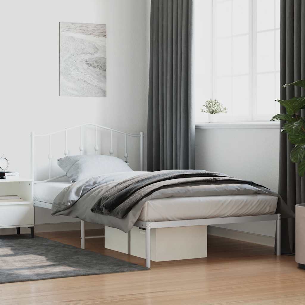 vidaXL Metal Bed Frame without Mattress with Headboard White 107x203cm 1