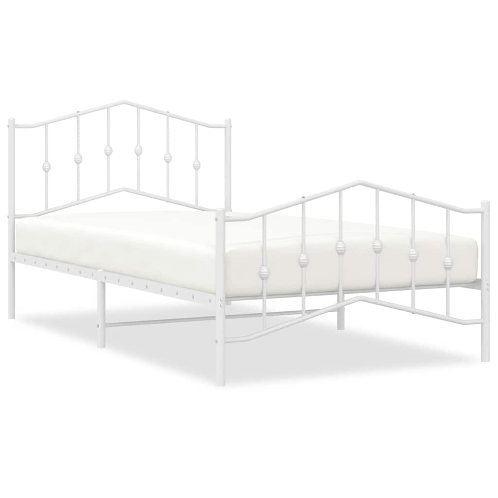 vidaXL Metal Bed Frame without Mattress with Footboard White 100x200cm 2