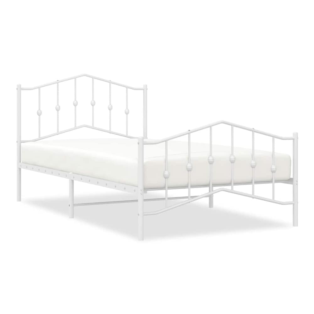 Metal Bed Frame without Mattress with Footboard with Headboard & Footboard White 100 cm 200 cm